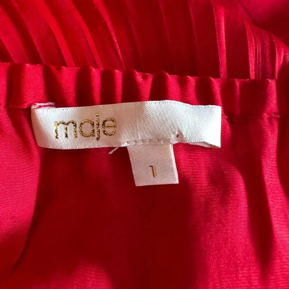 MAJE Locao Off the Shoulder Ruffle Top Size 1 Small Red Boho Satin Festival READ - Picture 11 of 15